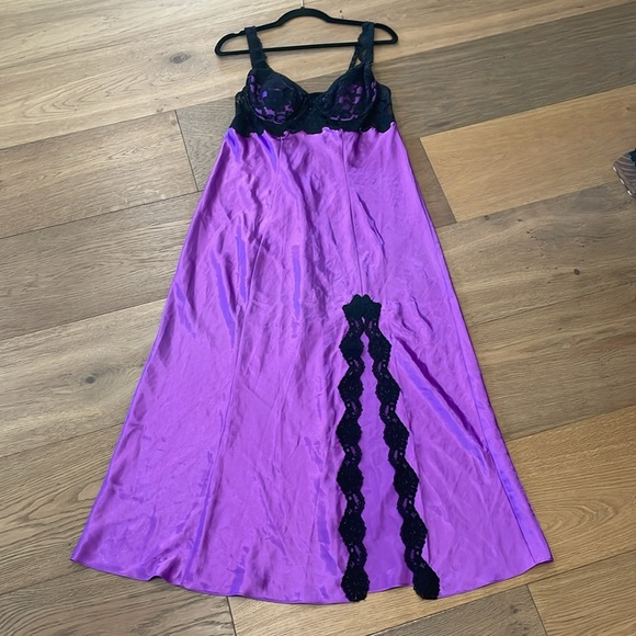 Victoria’s Secret Silky Satin Purple Black Lace Slip Dress Size Large - Picture 12 of 14